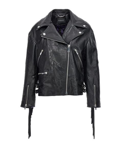 versace jas dames kleurrijk|Versace black leather jacket.